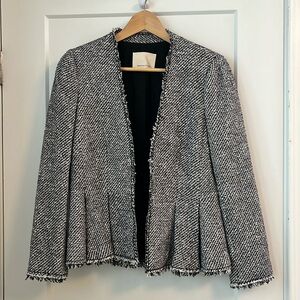 Rebecca Taylor black white metallic peplum tweed blazer